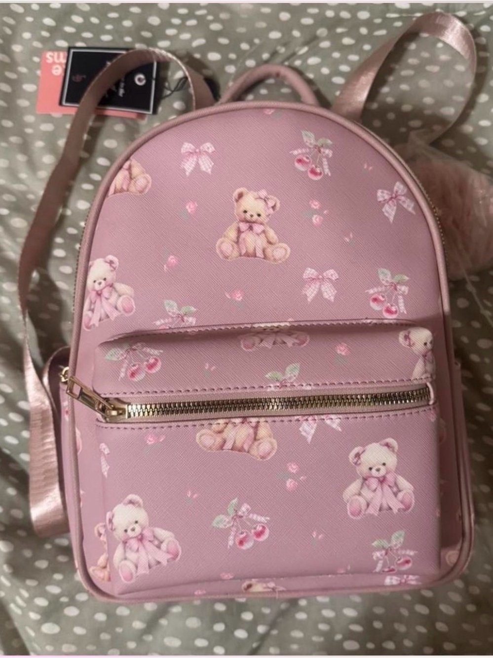 Pink Teddy Print Mini Backpack